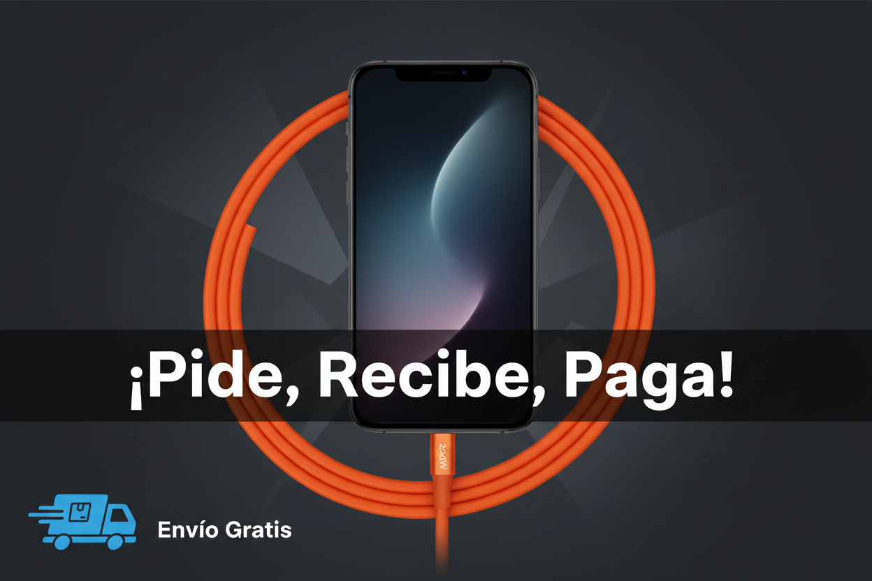 Banner celular cable naranja con camión envío gratis